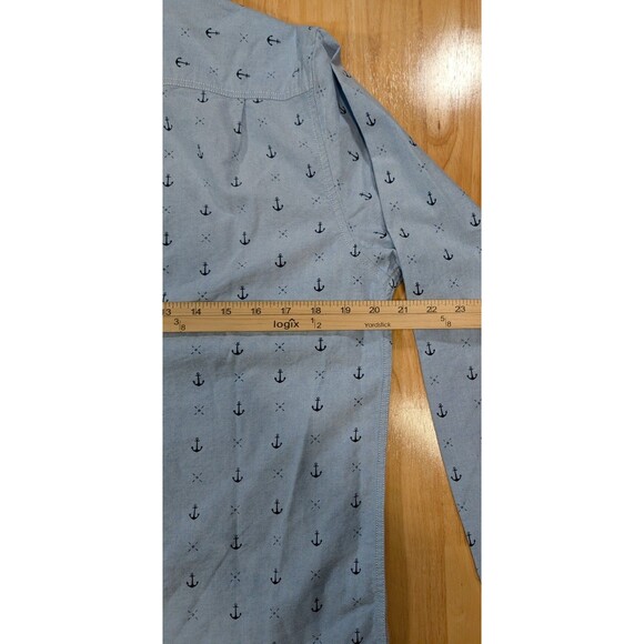 Modern Amusement Men’s M Anchor Print Button Down Shirt Blue Cotton Long Sleeve - Picture 10 of 11